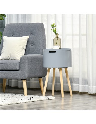 HOMCOM Round Side Table with Hidden Storage, Modern Night Stand with Removable Tray, Wood Frame, Grey 839-113GY