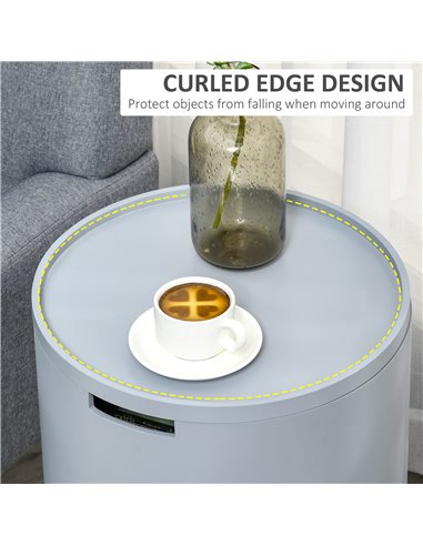 HOMCOM Round Side Table with Hidden Storage, Modern Night Stand with Removable Tray, Wood Frame, Grey 839-113GY
