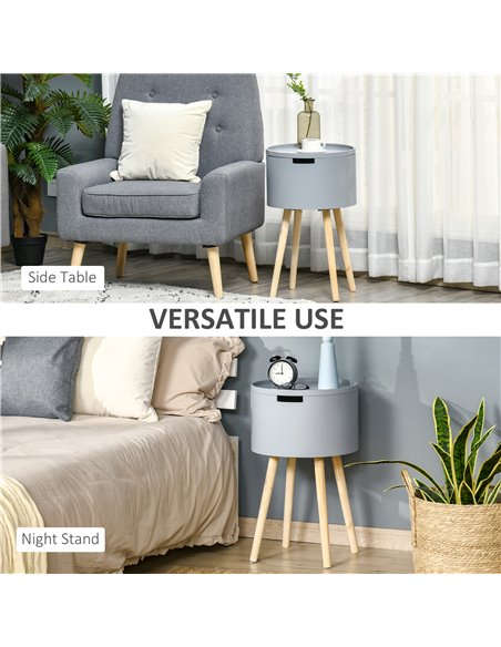 HOMCOM Round Side Table with Hidden Storage, Modern Night Stand with Removable Tray, Wood Frame, Grey 839-113GY - pic 61128 | FastDaddyshop