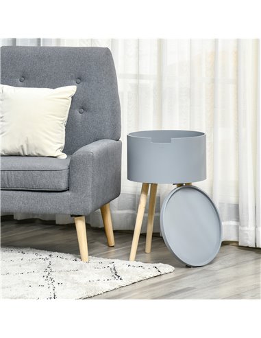 HOMCOM Round Side Table with Hidden Storage, Modern Night Stand with Removable Tray, Wood Frame, Grey 839-113GY