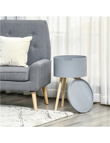 HOMCOM Round Side Table with Hidden Storage, Modern Night Stand with Removable Tray, Wood Frame, Grey 839-113GY - pic 61129 | FastDaddyshop