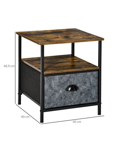 HOMCOM Industrial Side Table, End Table Nightstand with Removable Drawer, Steel Frame, for Living Room Bedroom, Rustic Brown 839