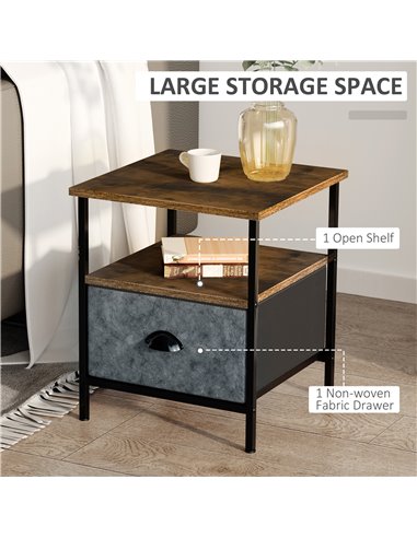 HOMCOM Industrial Side Table, End Table Nightstand with Removable Drawer, Steel Frame, for Living Room Bedroom, Rustic Brown 839