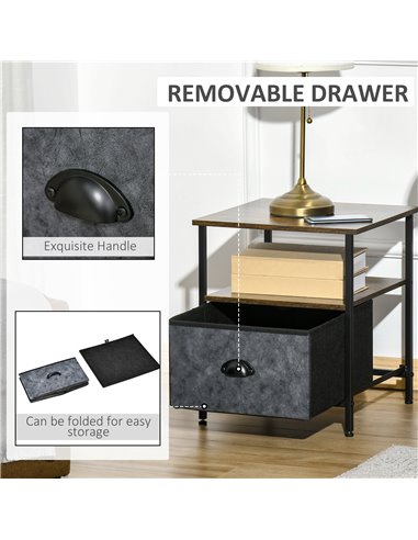 HOMCOM Industrial Side Table, End Table Nightstand with Removable Drawer, Steel Frame, for Living Room Bedroom, Rustic Brown 839