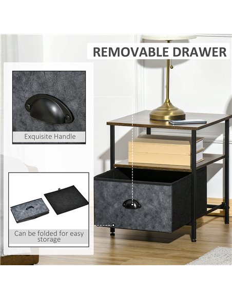 HOMCOM Industrial Side Table, End Table Nightstand with Removable Drawer, Steel Frame, for Living Room Bedroom, Rustic Brown 839 - pic 61137 | FastDaddyshop