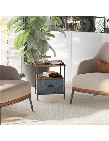 HOMCOM Industrial Side Table, End Table Nightstand with Removable Drawer, Steel Frame, for Living Room Bedroom, Rustic Brown 839