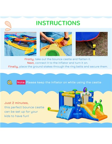 Outsunny 4 in 1 Kids Bounce Castle Large Alien-Style Inflatable House Slide Trampoline Climbing Wall Basket with for Kids Age 3-