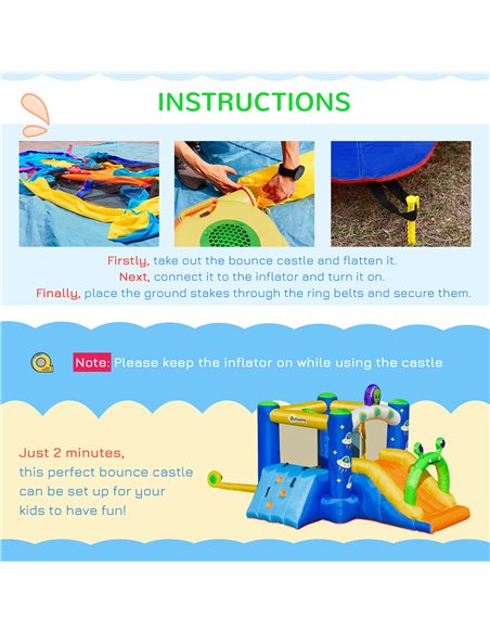 Outsunny 4 in 1 Kids Bounce Castle Large Alien-Style Inflatable House Slide Trampoline Climbing Wall Basket with for Kids Age 3- - pic 6114 | FastDaddyshop