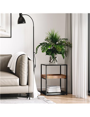 HOMCOM Industrial Side Table, 3-Tier End Table with Storage Shelves, Nightstand with Steel Frame for Bedroom, Living Room, Rusti