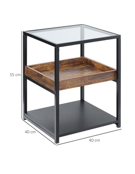 HOMCOM Industrial Side Table, 3-Tier End Table with Storage Shelves, Nightstand with Steel Frame for Bedroom, Living Room, Rusti - pic 61142 | FastDaddyshop