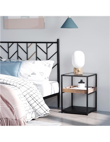 HOMCOM Industrial Side Table, 3-Tier End Table with Storage Shelves, Nightstand with Steel Frame for Bedroom, Living Room, Rusti