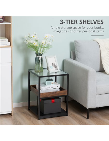 HOMCOM Industrial Side Table, 3-Tier End Table with Storage Shelves, Nightstand with Steel Frame for Bedroom, Living Room, Rusti - pic 61144 | FastDaddyshop