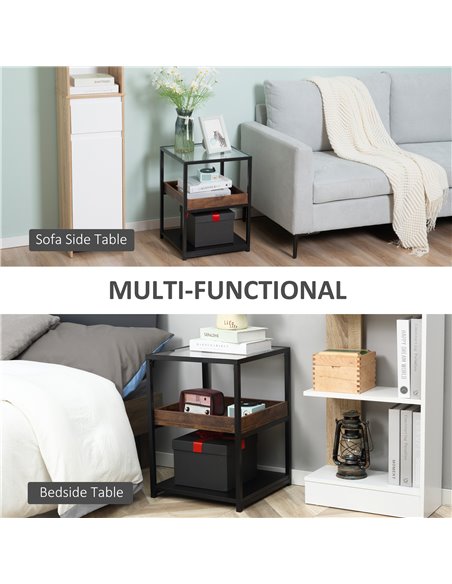 HOMCOM Industrial Side Table, 3-Tier End Table with Storage Shelves, Nightstand with Steel Frame for Bedroom, Living Room, Rusti - pic 61146 | FastDaddyshop