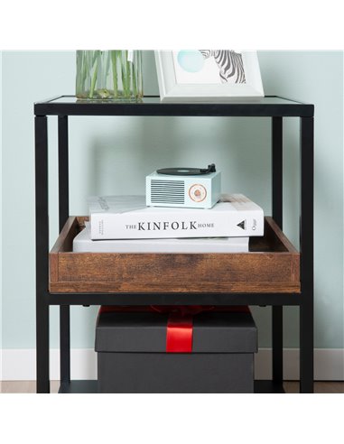 HOMCOM Industrial Side Table, 3-Tier End Table with Storage Shelves, Nightstand with Steel Frame for Bedroom, Living Room, Rusti