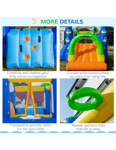 Outsunny 4 in 1 Kids Bounce Castle Large Alien-Style Inflatable House Slide Trampoline Climbing Wall Basket with for Kids Age 3-