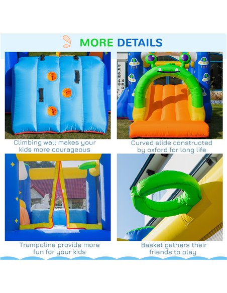 Outsunny 4 in 1 Kids Bounce Castle Large Alien-Style Inflatable House Slide Trampoline Climbing Wall Basket with for Kids Age 3- - pic 6115 | FastDaddyshop