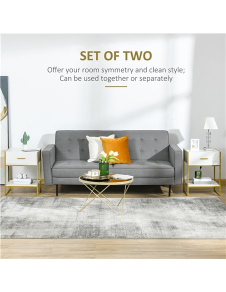 HOMCOM Bedside Tables, Set of 2, Modern Nightstands with Drawer & Shelf, Bedroom Furniture, White 831-P032 - pic 61188 | FastDaddyshop