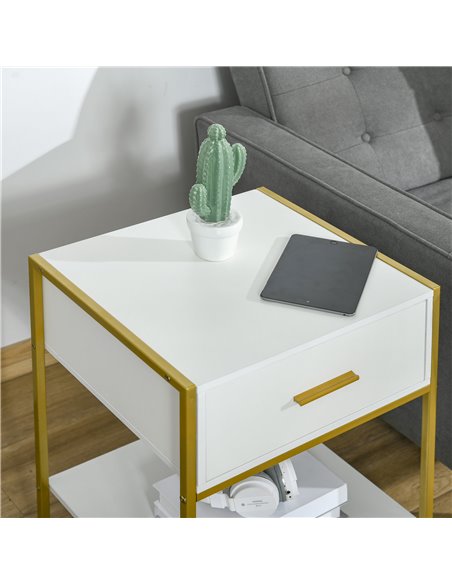 HOMCOM Bedside Tables, Set of 2, Modern Nightstands with Drawer & Shelf, Bedroom Furniture, White 831-P032 - pic 61193 | FastDaddyshop