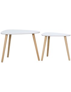 HOMCOM Set of 2 Modern Triangular Nesting Side Tables, End Tables with Solid Wood Legs for Living Room, Bedroom, White 839-271