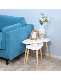 HOMCOM Set of 2 Modern Triangular Nesting Side Tables, End Tables with Solid Wood Legs for Living Room, Bedroom, White 839-271 2
