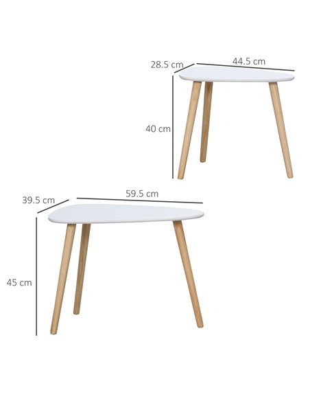 HOMCOM Set of 2 Modern Triangular Nesting Side Tables, End Tables with Solid Wood Legs for Living Room, Bedroom, White 839-271 - pic 61196 | FastDaddyshop