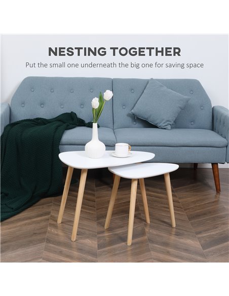 HOMCOM Set of 2 Modern Triangular Nesting Side Tables, End Tables with Solid Wood Legs for Living Room, Bedroom, White 839-271 - pic 61197 | FastDaddyshop