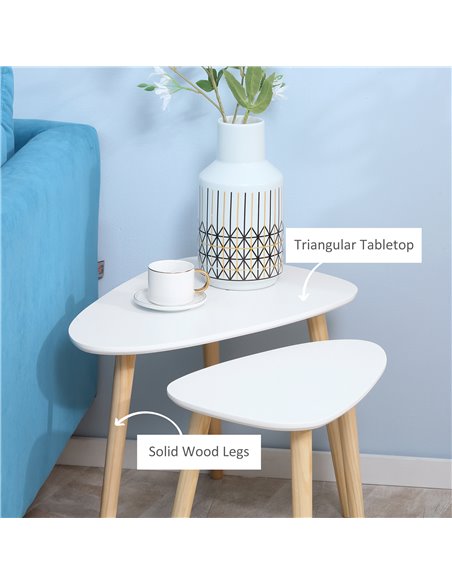 HOMCOM Set of 2 Modern Triangular Nesting Side Tables, End Tables with Solid Wood Legs for Living Room, Bedroom, White 839-271 - pic 61198 | FastDaddyshop
