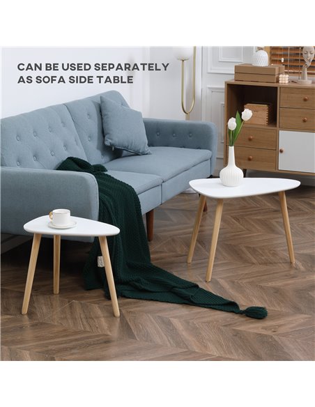 HOMCOM Set of 2 Modern Triangular Nesting Side Tables, End Tables with Solid Wood Legs for Living Room, Bedroom, White 839-271 - pic 61199 | FastDaddyshop