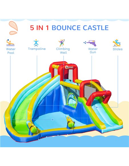 Outsunny 5 in 1 Kids Bounce Castle Extra Large Inflatable House Trampoline Slide Water Pool Water Gun Climbing Wall for Kids Age - pic 6120 | FastDaddyshop