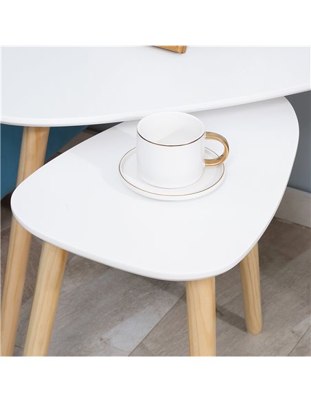 HOMCOM Set of 2 Modern Triangular Nesting Side Tables, End Tables with Solid Wood Legs for Living Room, Bedroom, White 839-271 - pic 61200 | FastDaddyshop