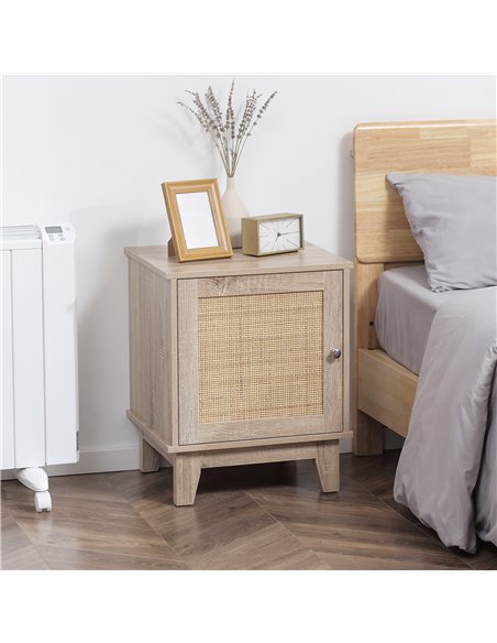HOMCOM Bedside Table with Rattan Element, Nightstand with Storage Cupboard, Side End Table for Bedroom, Living Room, Natural. 83 - pic 61204 | FastDaddyshop
