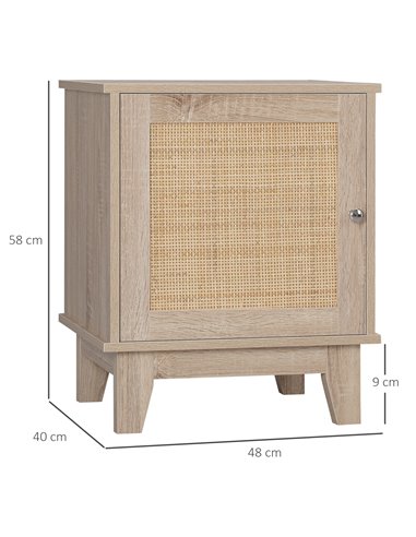 HOMCOM Bedside Table with Rattan Element, Nightstand with Storage Cupboard, Side End Table for Bedroom, Living Room, Natural. 83