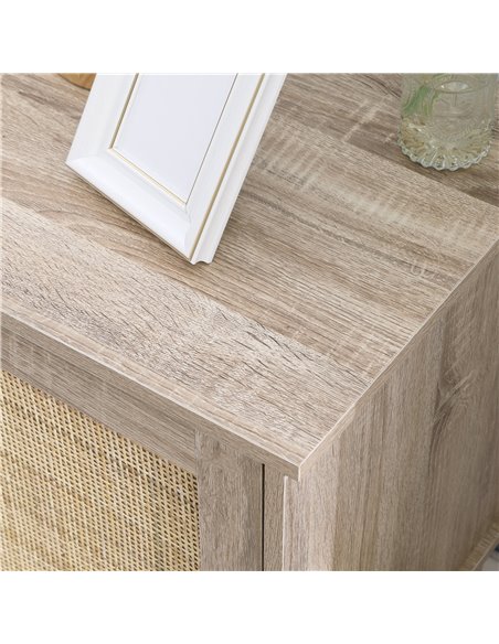 HOMCOM Bedside Table with Rattan Element, Nightstand with Storage Cupboard, Side End Table for Bedroom, Living Room, Natural. 83 - pic 61210 | FastDaddyshop