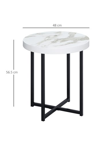 HOMCOM Round Side Table with Metal Legs, Modern End Table Bedside Table for Living Room, Bedroom, White 839-143WT