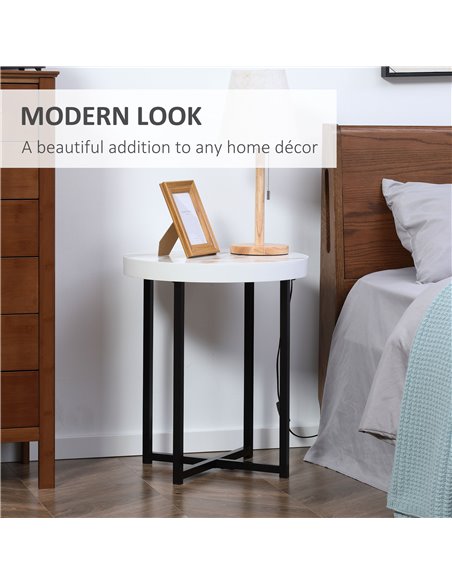 HOMCOM Round Side Table with Metal Legs, Modern End Table Bedside Table for Living Room, Bedroom, White 839-143WT - pic 61224 | FastDaddyshop
