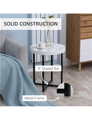 HOMCOM Round Side Table with Metal Legs, Modern End Table Bedside Table for Living Room, Bedroom, White 839-143WT