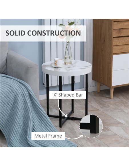 HOMCOM Round Side Table with Metal Legs, Modern End Table Bedside Table for Living Room, Bedroom, White 839-143WT - pic 61226 | FastDaddyshop