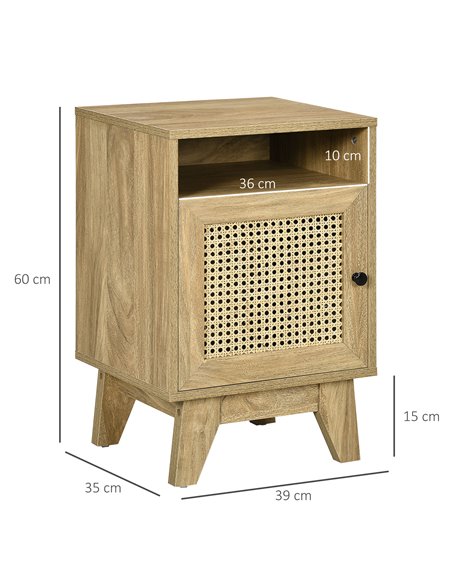 HOMCOM Bedside Cabinet with Rattan Detail, Side Table with Shelf & Cupboard, 39x35x60cm, Natural 831-599V02ND - pic 61259 | FastDaddyshop