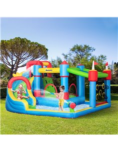 Outsunny 3+ Kids Bounce Castle 5 in 1 Large Castle Style Slide Trampoline Pool Water Gun Climbing Wall 2