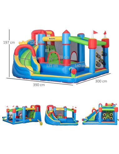 Outsunny 5 in 1 Kids Bounce Castle Large Castle Style Inflatable House Slide Trampoline Pool Water Gun Climbing Wall for Kids Ag