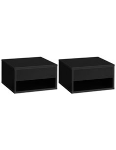 HOMCOM 2 Pieces Bedside Table Wall Mounted Nightstand with Drawer and Shelf for Bedroom, 37 x 32 x 21cm, High Gloss Black 831-63