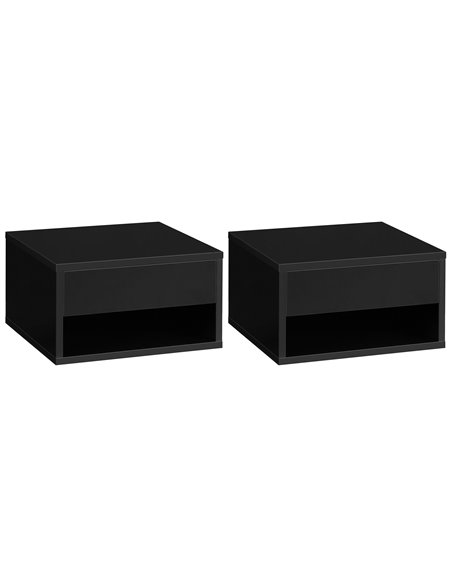 HOMCOM 2 Pieces Bedside Table Wall Mounted Nightstand with Drawer and Shelf for Bedroom, 37 x 32 x 21cm, High Gloss Black 831-63 - pic 61275 | FastDaddyshop
