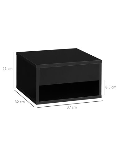 HOMCOM 2 Pieces Bedside Table Wall Mounted Nightstand with Drawer and Shelf for Bedroom, 37 x 32 x 21cm, High Gloss Black 831-63