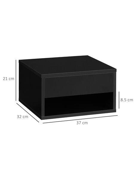 HOMCOM 2 Pieces Bedside Table Wall Mounted Nightstand with Drawer and Shelf for Bedroom, 37 x 32 x 21cm, High Gloss Black 831-63 - pic 61277 | FastDaddyshop