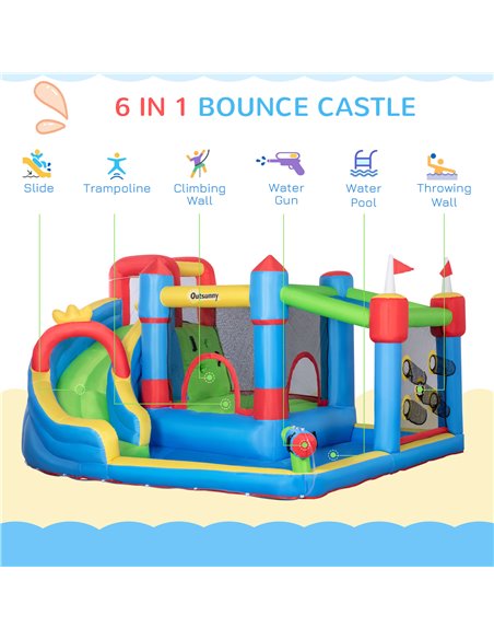 Outsunny 5 in 1 Kids Bounce Castle Large Castle Style Inflatable House Slide Trampoline Pool Water Gun Climbing Wall for Kids Ag - pic 6128 | FastDaddyshop