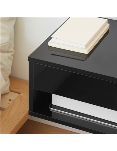 HOMCOM 2 Pieces Bedside Table Wall Mounted Nightstand with Drawer and Shelf for Bedroom, 37 x 32 x 21cm, High Gloss Black 831-63