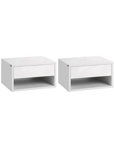 HOMCOM 2 Pieces Bedside Table Wall Mounted Nightstand, High Gloss White 831-630V00WT