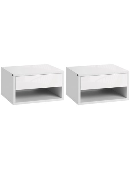 HOMCOM 2 Pieces Bedside Table Wall Mounted Nightstand, High Gloss White 831-630V00WT - pic 61284 | FastDaddyshop
