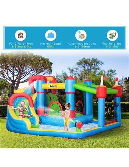 Outsunny 5 in 1 Kids Bounce Castle Large Castle Style Inflatable House Slide Trampoline Pool Water Gun Climbing Wall for Kids Ag - pic 6129 | FastDaddyshop