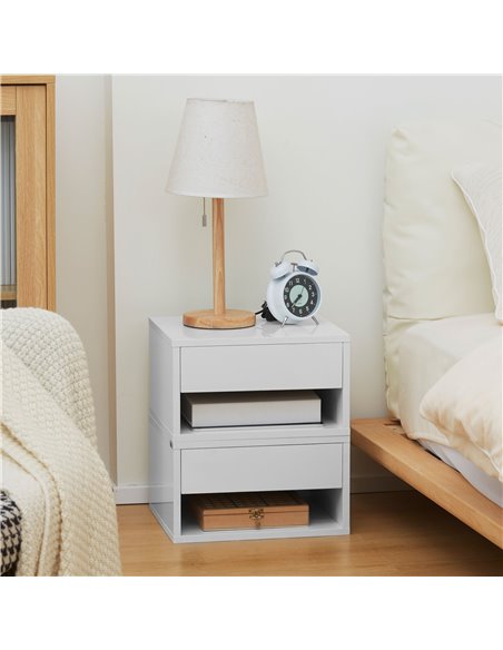 HOMCOM 2 Pieces Bedside Table Wall Mounted Nightstand with Drawer and Shelf for Bedroom, 37 x 32 x 21cm, High Gloss White 831-63 - pic 61291 | FastDaddyshop